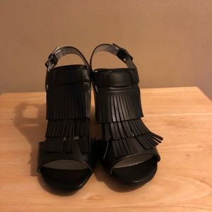 Black Strapped Heels with Frills on Top
